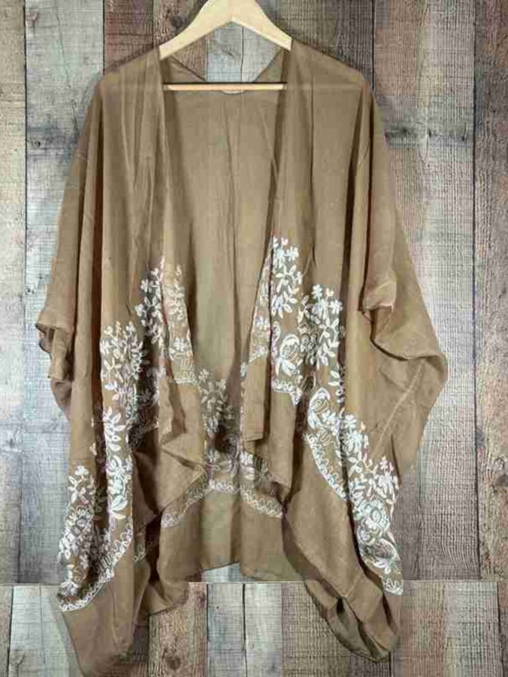 Khaki Embroidered Kimono Cardigan